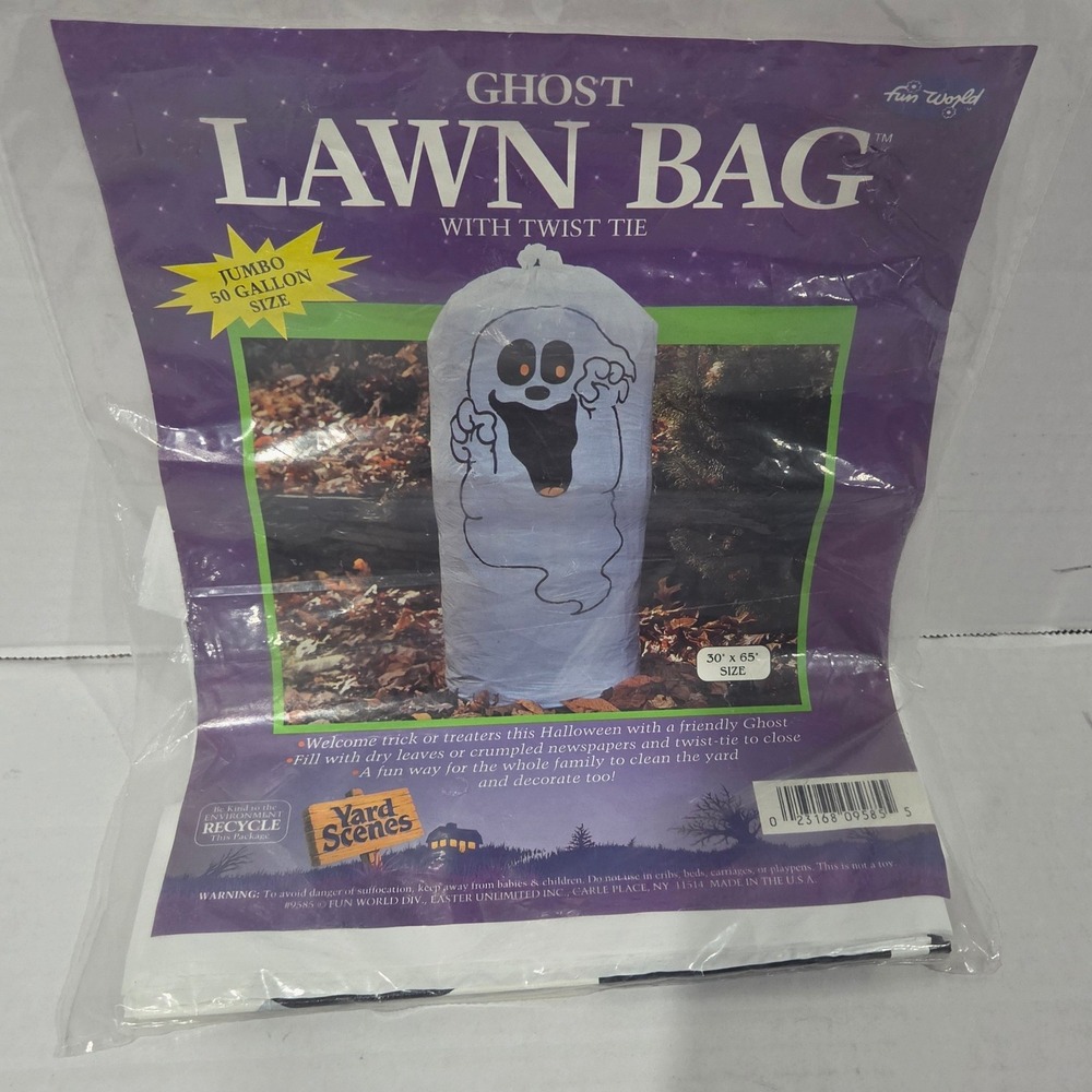 Fun World Ghost Lawn Bag Halloween Outdoor Decoration 50 Gallon Jumbo 9585 NEW